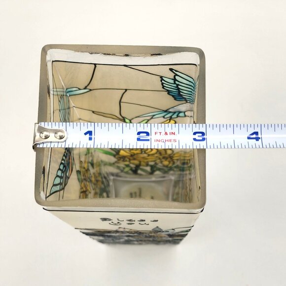 Joan Baker Hand Painted Glass Vase  ~Bless You  ~Hummingbirds and Daffodils 10" - Picture 7 of 7